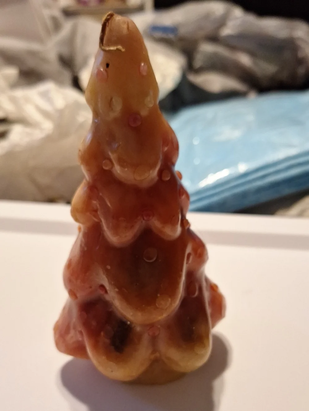 VINTAGE Handmade Wax Tree Candle in Warm Amber Tones